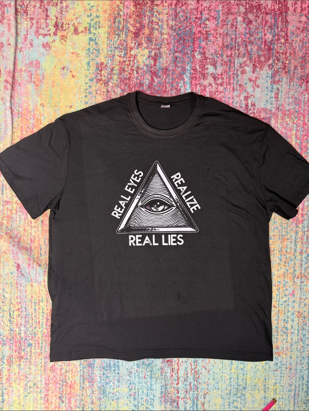 Men's Black Graphic Tee with Pyramid Eye Motif